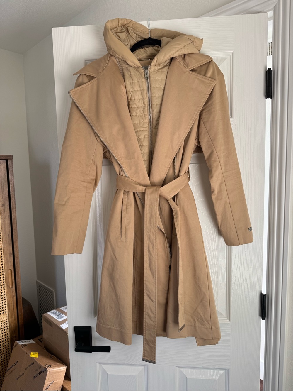 Soia & Kyo Tan Trench Coat with removable Quilted Hooded Liner 🧥